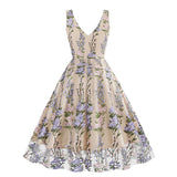 1950S V-Neck Sleeveless Havy Embroidery Retro 50S dress Hepburn Vintage Dress