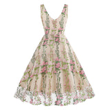 1950S V-Neck Sleeveless Havy Embroidery Retro 50S dress Hepburn Vintage Dress