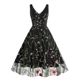 1950S V-Neck Sleeveless Havy Embroidery Retro 50S dress Hepburn Vintage Dress