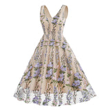 1950S V-Neck Sleeveless Havy Embroidery Retro 50S dress Hepburn Vintage Dress