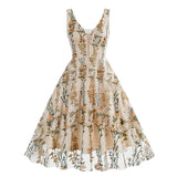 1950S V-Neck Sleeveless Havy Embroidery Retro 50S dress Hepburn Vintage Dress