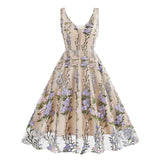 1950S V-Neck Sleeveless Havy Embroidery Retro 50S dress Hepburn Vintage Dress