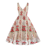 1950S V-Neck Sleeveless Havy Embroidery Retro 50S dress Hepburn Vintage Dress