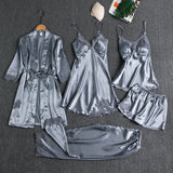RosyQueen Silk 5 Piece Pajama Set