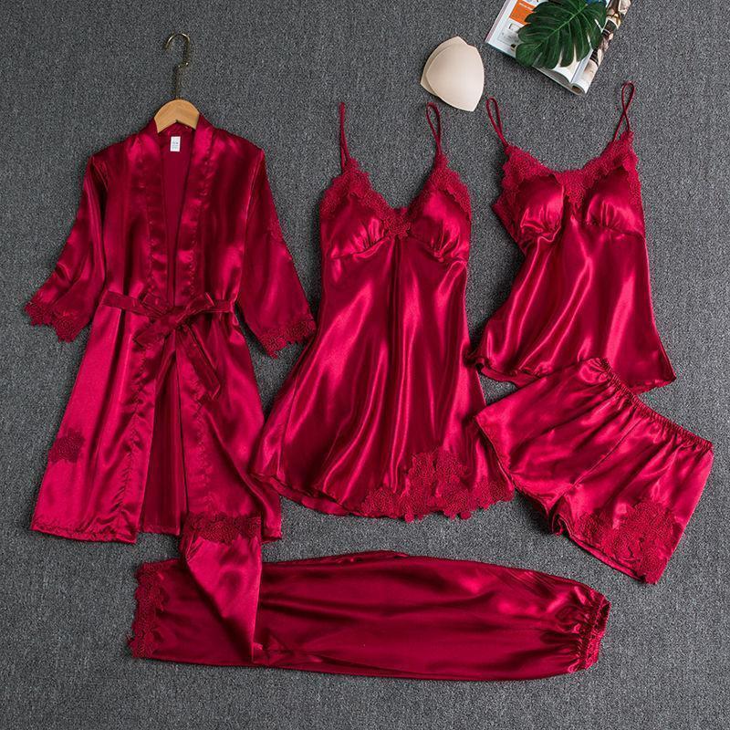 RosyQueen Silk 5 Piece Pajama Set