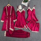 RosyQueen Silk 5 Piece Pajama Set